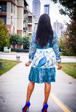 Royal Blue Teal Peacock Pattern Print 2 Piece Skirt Set - A' LA' POSH Clothing
