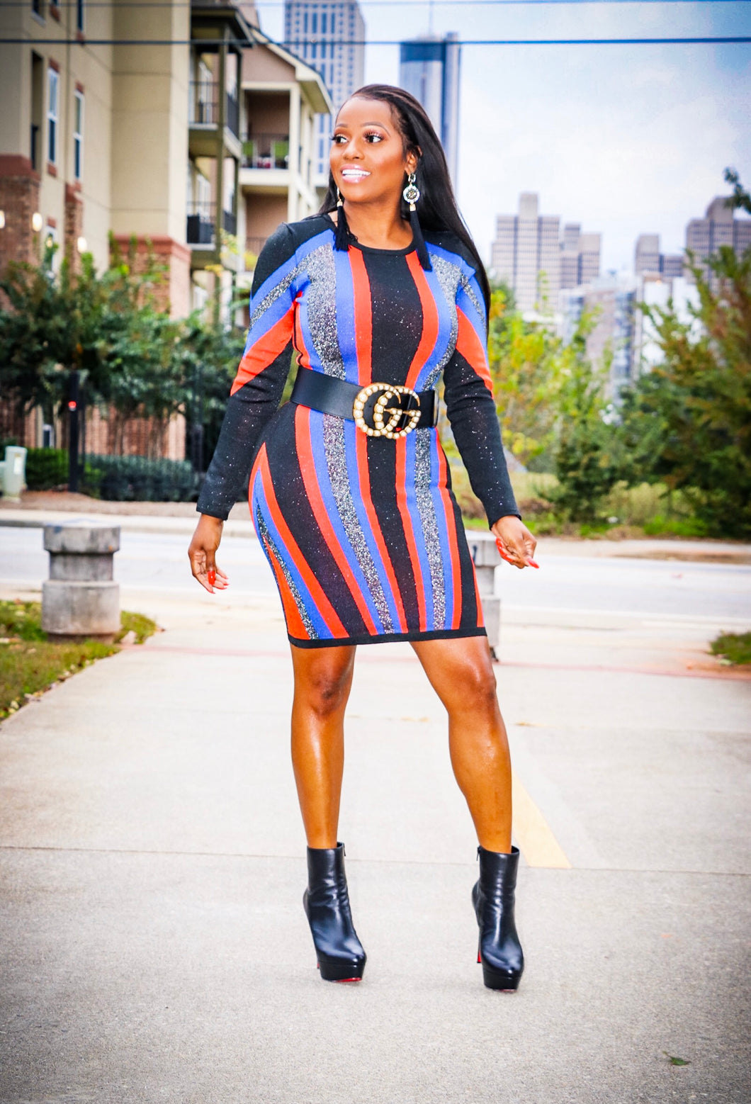 Wonder Woman Black Red Stripe Bandage Bodycon Sweater Dress – A' La' Posh Clothing