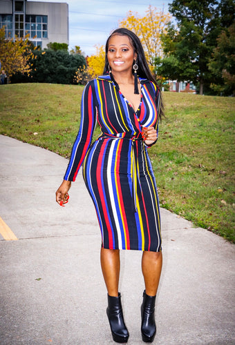 Takayla Black Rainbow Multi Color Stripe Bodycon Dress - A' LA' POSH Clothing