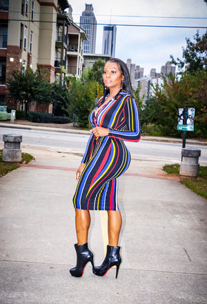 Takayla Black Rainbow Multi Color Stripe Bodycon Dress - A' LA' POSH Clothing