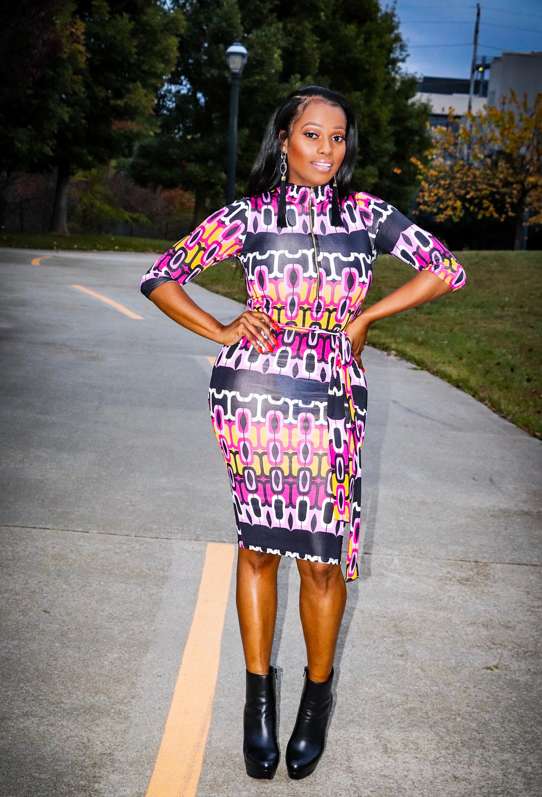 Arlicia Black Pink Multi Color Mixed Print Bodycon Dress - A' LA' POSH Clothing