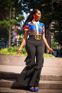 Ruffle Black High Waist Palazzo Bell Bottoms - A' LA' POSH Clothing