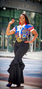 Electra Royal Blue Multi Color Floral Print Satin Blouse - A' LA' POSH Clothing