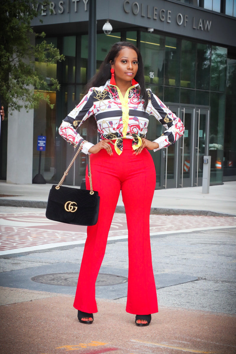 How to wear High waisted trousers  Red trousers outfit, Red pants