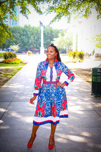 Daleyza Multi Color Print Long Sleeve Pleated Dress - A' LA' POSH Clothing