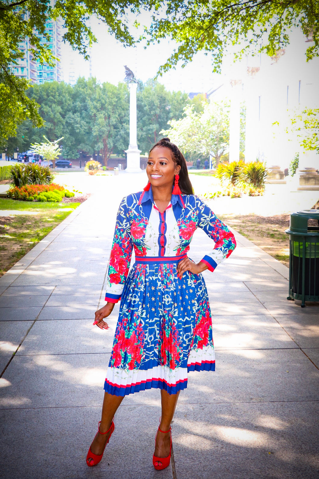Daleyza Multi Color Print Long Sleeve Pleated Dress - A' LA' POSH Clothing