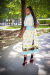 Talia Sky Blue White Multi Color Print Pleated Dress - A' LA' POSH Clothing