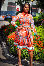 Ellianna Tangerine White Multi Color Print Long Sleeve Pleated Dress - A' LA' POSH Clothing