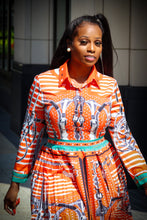 Ellianna Tangerine White Multi Color Print Long Sleeve Pleated Dress - A' LA' POSH Clothing