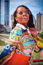 Posh Luxurie Pink & Blue Multi Color Mixed Print Satin Top - A' LA' POSH Clothing