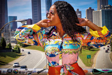 Posh Luxurie Pink & Blue Multi Color Mixed Print Satin Top - A' LA' POSH Clothing