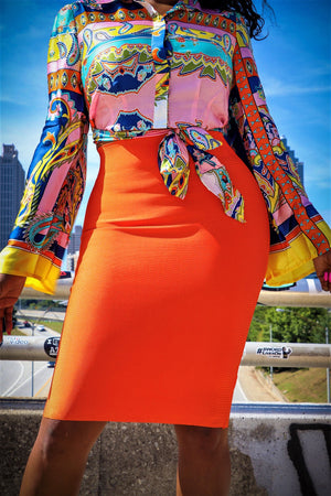 So Posh Tangerine Elastic Silhouette Bandage Skirt - A' LA' POSH Clothing
