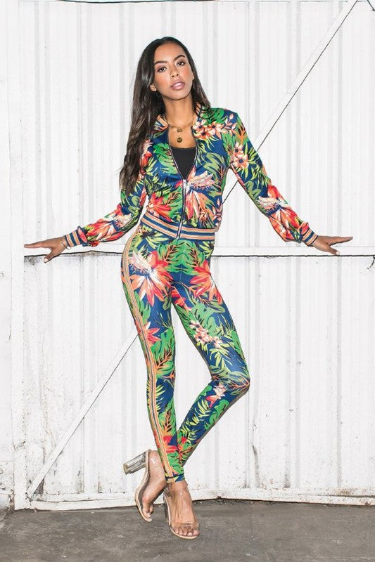 Kylie Navy Multi Color Floral Print Stretch Fit Tracksuit - A' LA' POSH Clothing