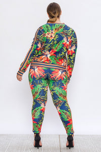 Kylie Navy Floral Print Stretch Fit Tracksuit (Curvy Posh) Plus - A' LA' POSH Clothing