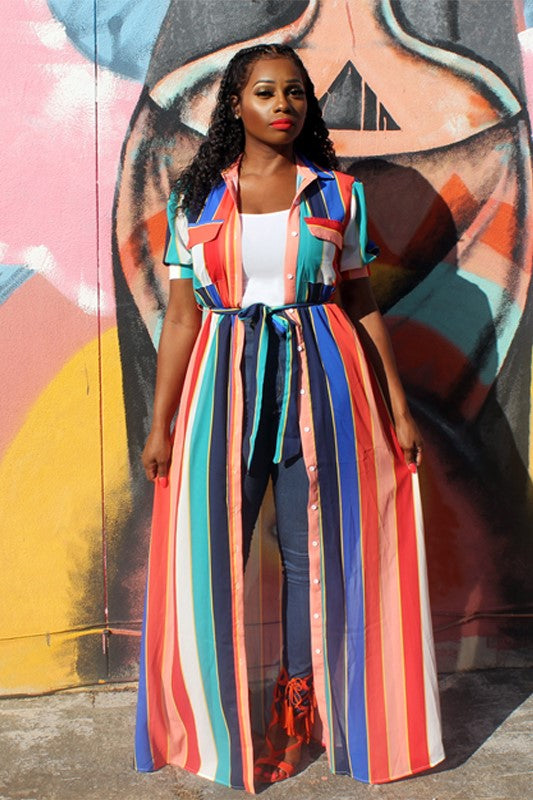 Rainbow Navy Multi Color Sunlight Stripe Top - A' LA' POSH Clothing