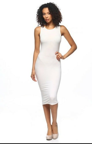 Joseline White Silhouette Bodycon Midi Tank Dress - A' LA' POSH Clothing