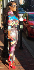 Candi Black Diagonal Stripe Flower Print Stretch Fit Tracksuit - A' LA' POSH Clothing